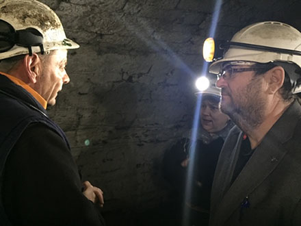 Conversation between two people underground in Big Pit